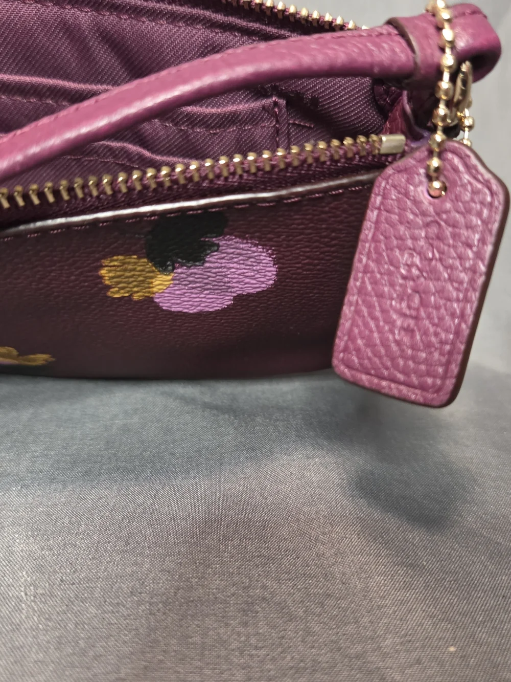 Coach Purple Floral Leather Wristlet